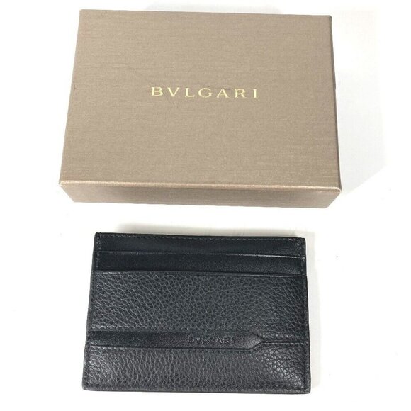 Auth BVLGARI 36969 Logo Octo OCTO Card Case Leather Black